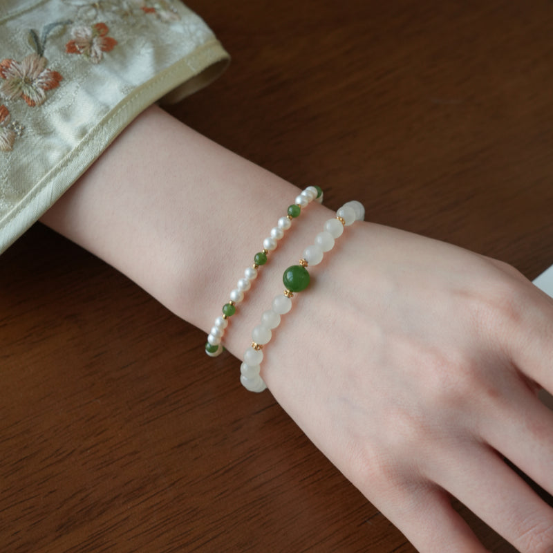 Natural Hetian Jade Pearl Bracelet - Elegant Calm Jade