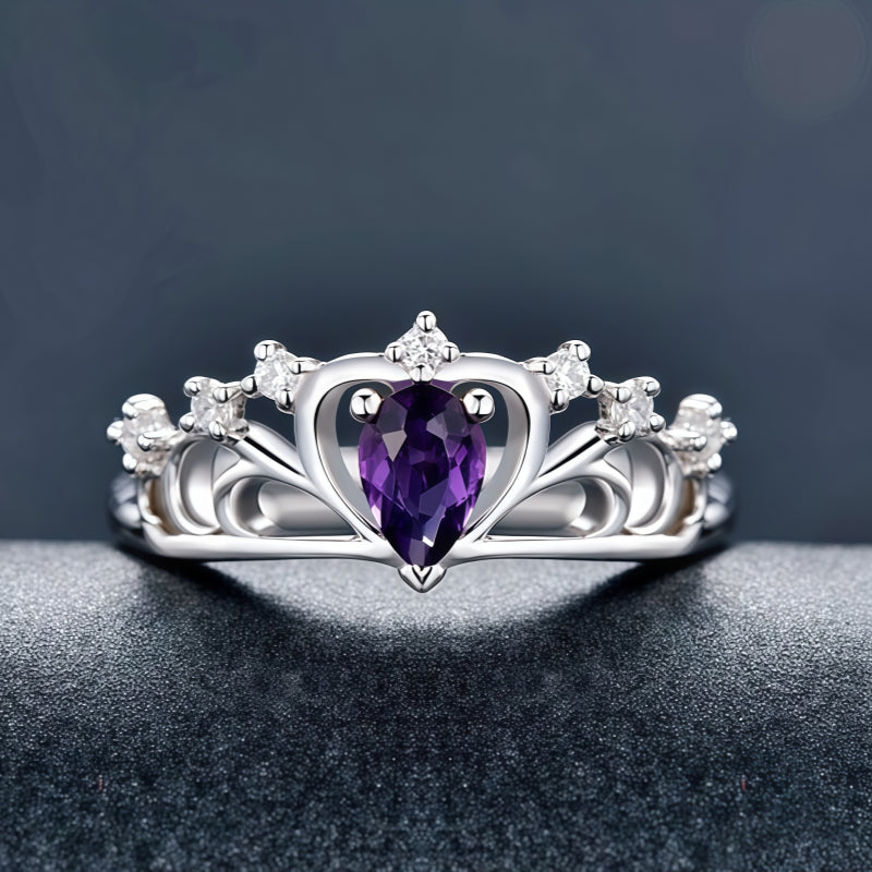 Teardrop Amethyst Silver‑Tone Jewelry Set