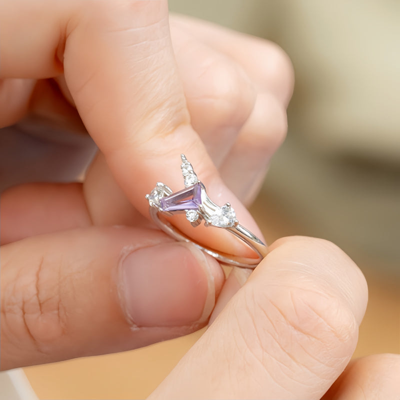Bague Licorne en Améthyste Naturelle - Tête Claire, Chemin de Chance