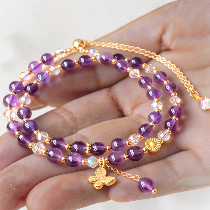 Citrine & Amethyst Double-Layer Bracelet - Attract Wealth, Boost Luck, Layer for Career Success