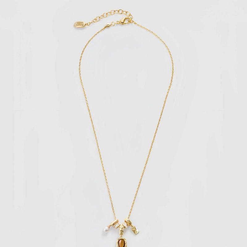 Collier en pierre œil de tigre naturelle, pendentif enveloppe perle, pour femme