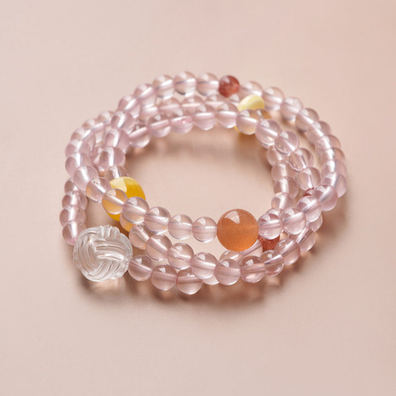 Triple Wrap Natural Rose Crystal Bracelet - Embrace Love & Warmth