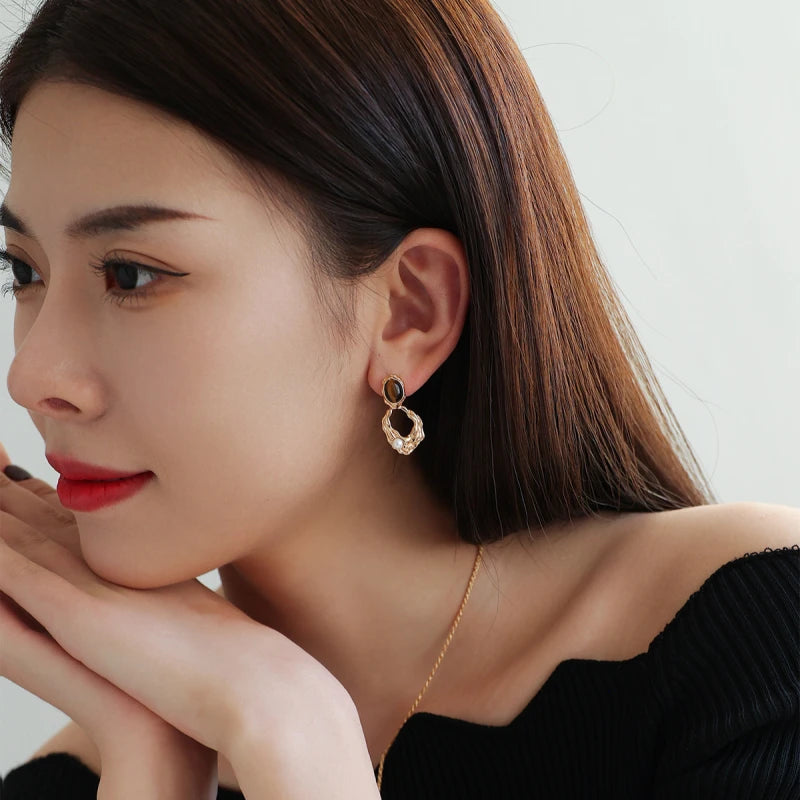 Boucles d'oreilles perles œil de tigre naturel — Cadeau de meilleurs vœux idéal pour maman
