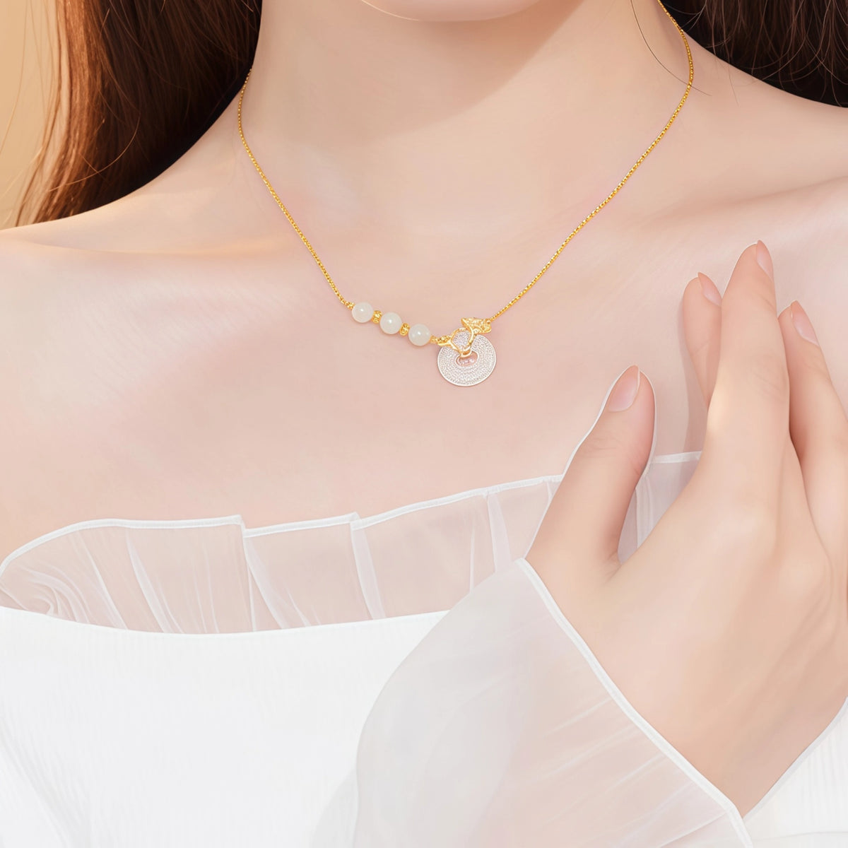 Romantic Ginkgo Leaf Ping An Kou Necklace - Togetherness & Eternity