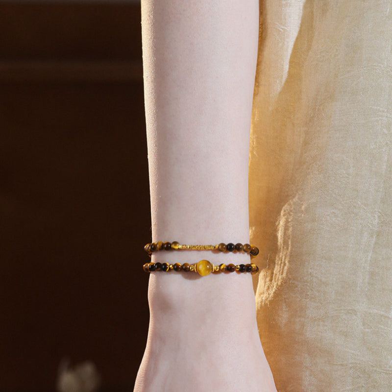 Natural Tiger Eye Stone Bracelet — Fortune-Attracting & Luck-Boosting Double Layer Stacked