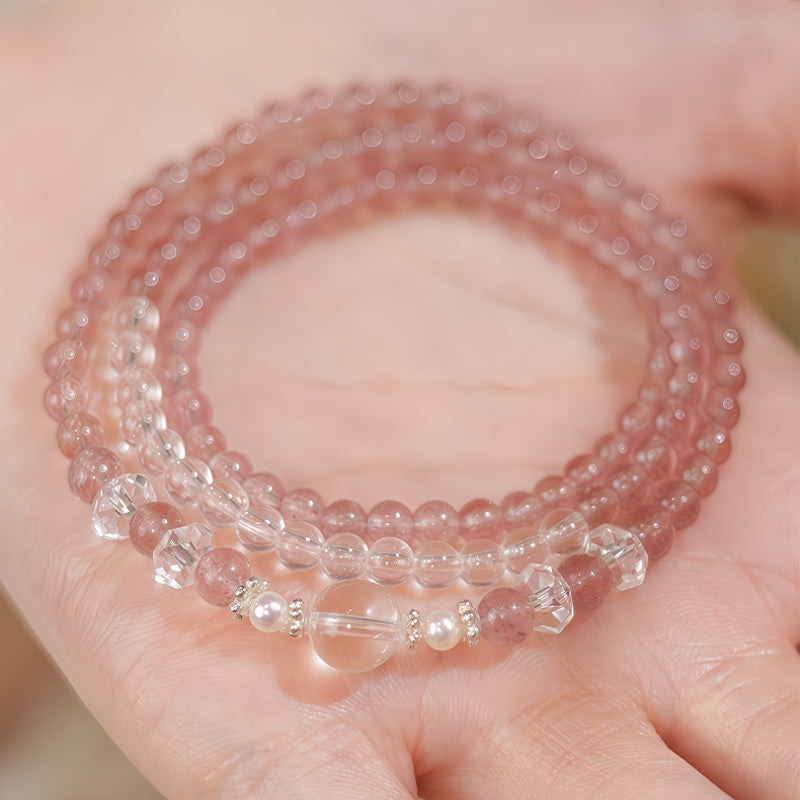 Natural White Crystal Strawberry Crystal Multi Circle Bracelet