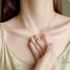 Oriental Clover‑Shaped Lotus Hetian Jade Matching Jewelry Set - Purify Mind
