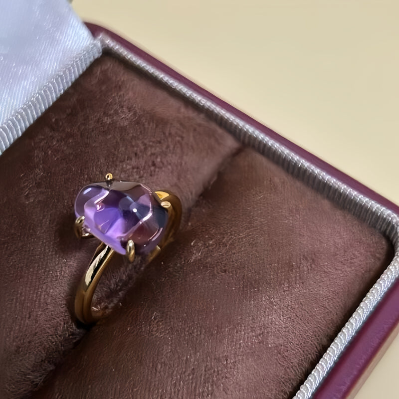 Bague en améthyste naturelle irrégulière – Calme l'esprit, approfondit l'intuition, attire la paix
