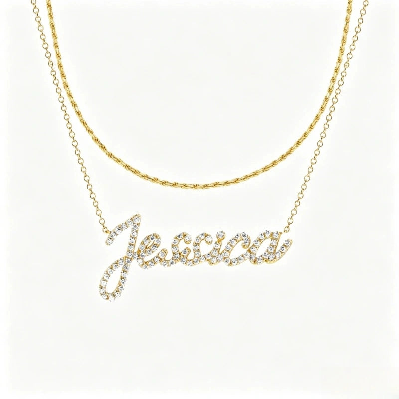 Collier prénom en diamant pavé sur mesure | Collier lettre de luxe minimaliste en argent sterling 925