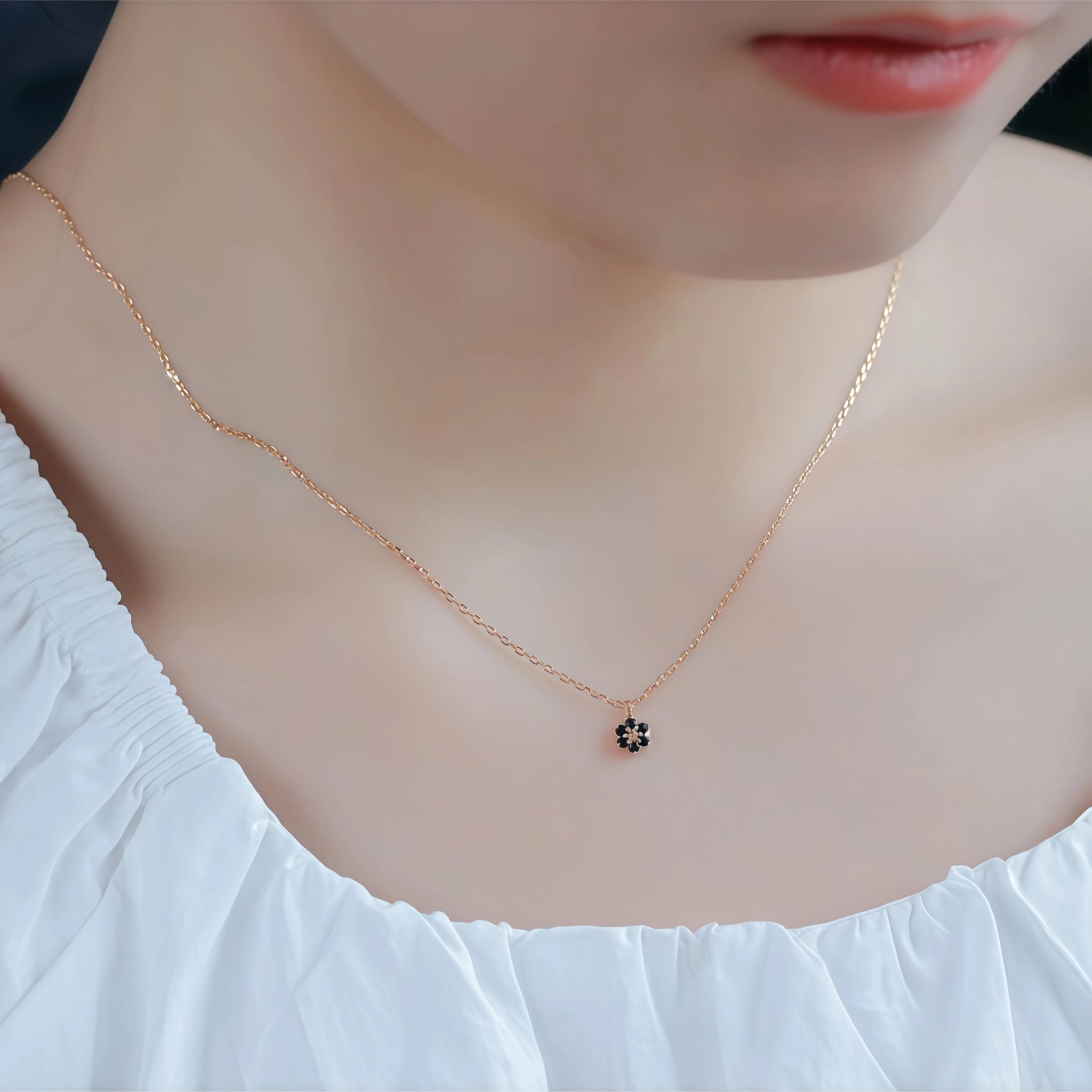 Four‑Petal Flower Black Gemstone Jewelry Set - Serenity And Fortitude