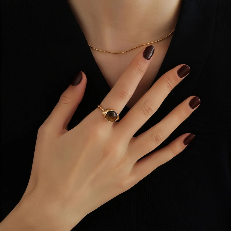 Bague en pierre naturelle Œil de tigre, lave S925 irrégulière - Cadeau de Saint-Valentin