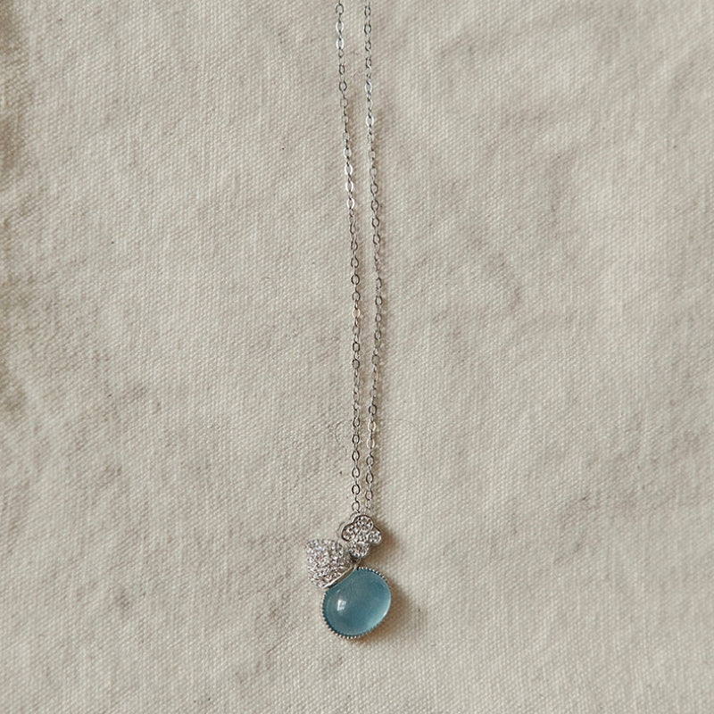 Collier pendentif gourde en aigue-marine naturelle - Équilibre l'élément eau et calme l'humeur