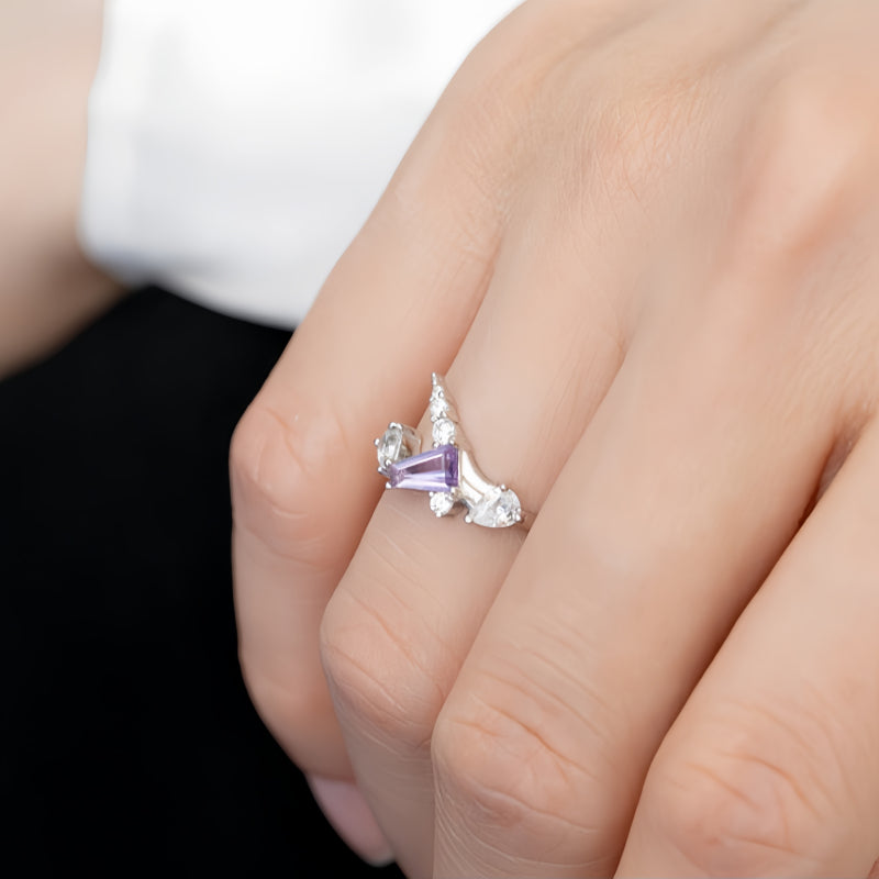 Bague Licorne en Améthyste Naturelle - Tête Claire, Chemin de Chance
