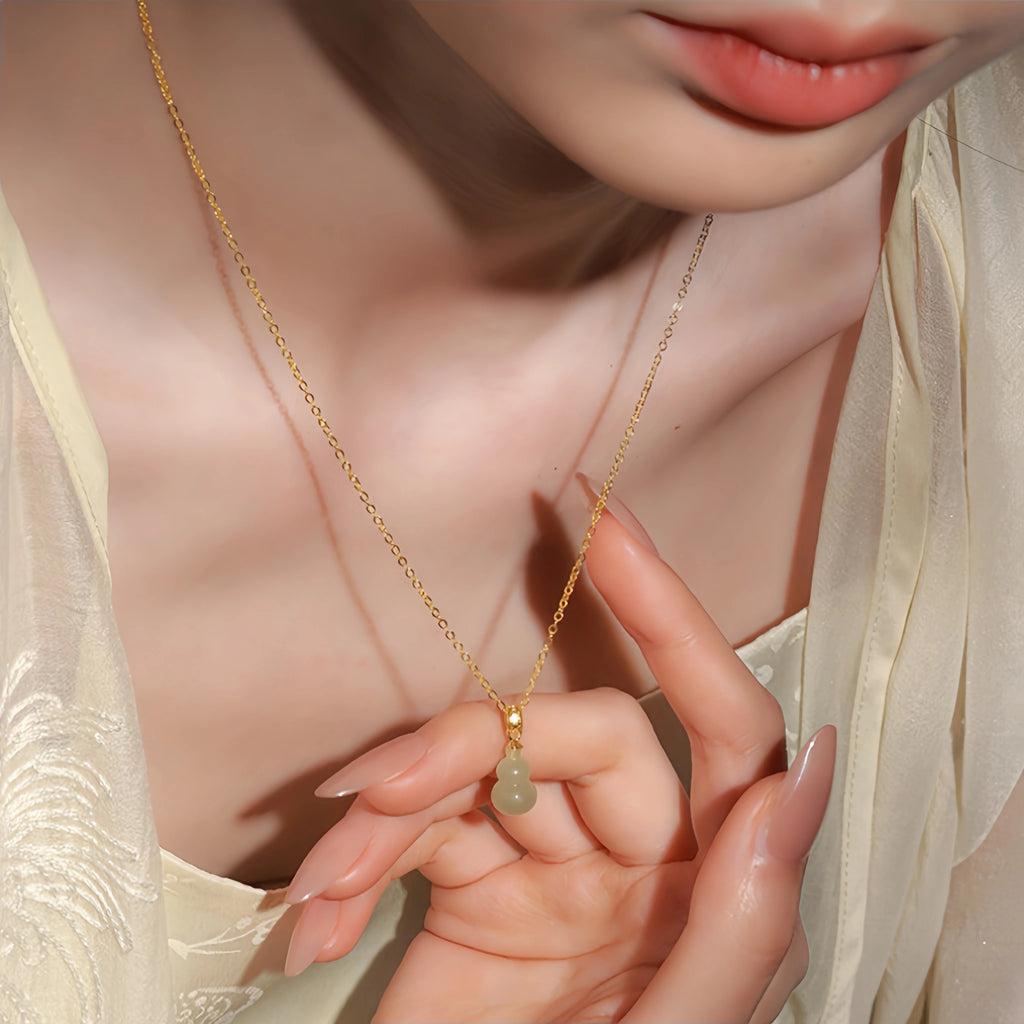 Natural Nephrite Gourd Necklace - Stone of Blessing & Prosperity