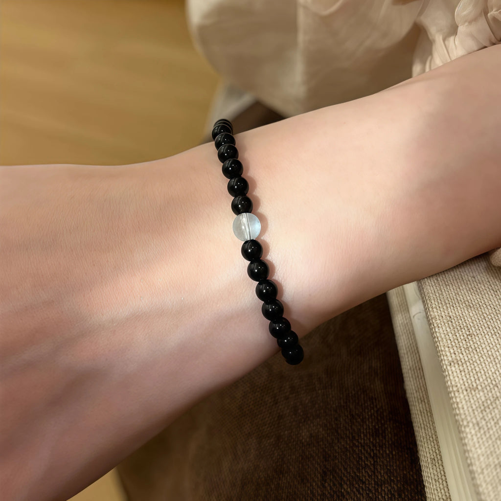 Smooth Round Bead Aquamarine Obsidian Bracelet - Serenity & Protection