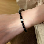 Smooth Round Bead Aquamarine Obsidian Bracelet - Serenity & Protection