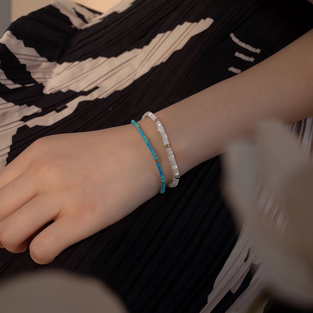 Turquoise, Pearl & Shell Stackable Bracelet - Embrace Natural Serenity