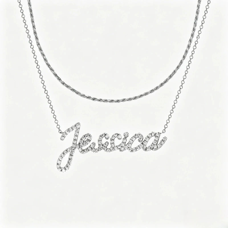 Collier prénom en diamant pavé sur mesure | Collier lettre de luxe minimaliste en argent sterling 925