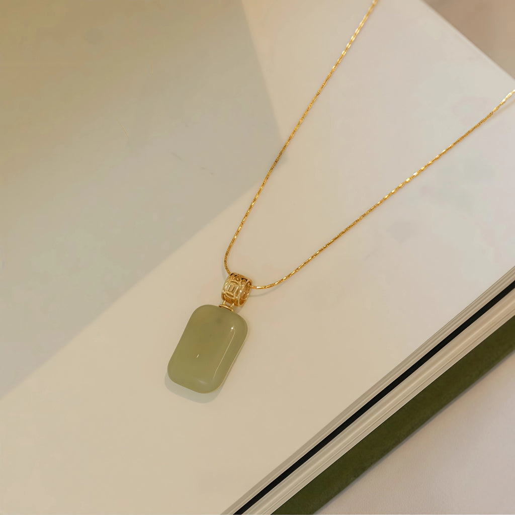 Gentle Natural Hetian Jade Plain Tablet Necklace - Peace & Serenity