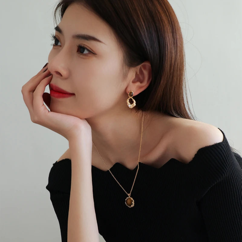 Boucles d'oreilles perles œil de tigre naturel — Cadeau de meilleurs vœux idéal pour maman