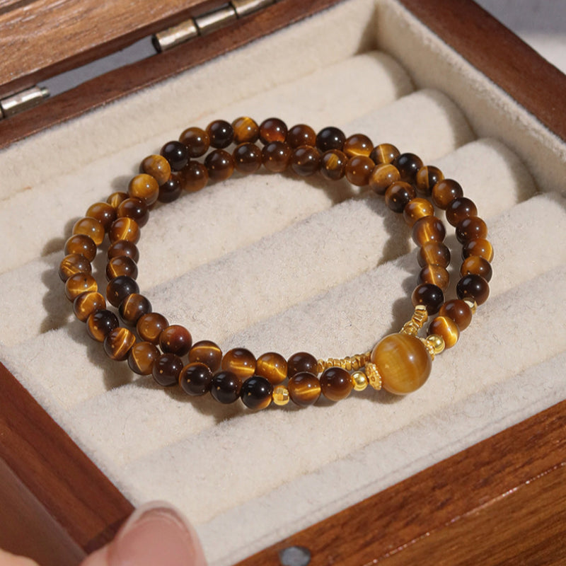 Natural Tiger Eye Stone Bracelet — Fortune-Attracting & Luck-Boosting Double Layer Stacked