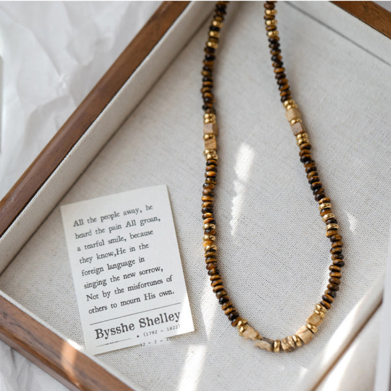 Natural Tiger Eye Stone Necklace — Fashionable Light Luxury Layered Choker Necklace