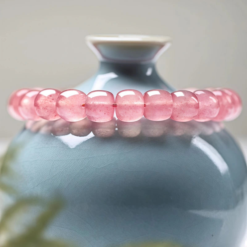 Natural Strawberry Crystal Bracelet, Exquisite Pink Crystal Bracelet