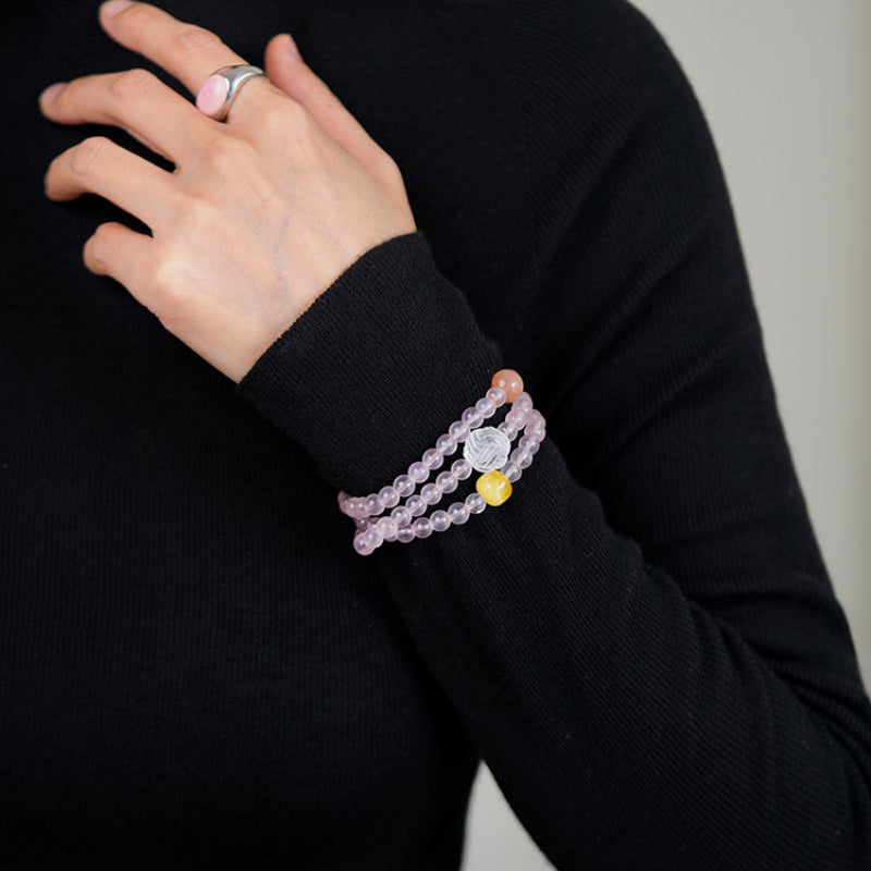 Triple Wrap Natural Rose Crystal Bracelet - Embrace Love & Warmth