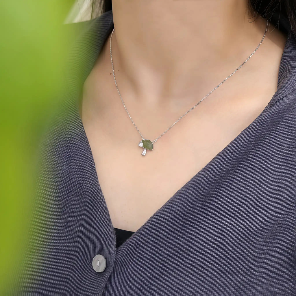 Womens Tiny Mushroom Necklace - Serenity & Protection