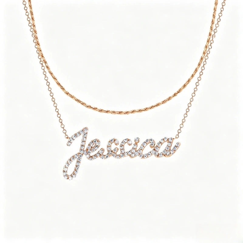 Collier prénom en diamant pavé sur mesure | Collier lettre de luxe minimaliste en argent sterling 925