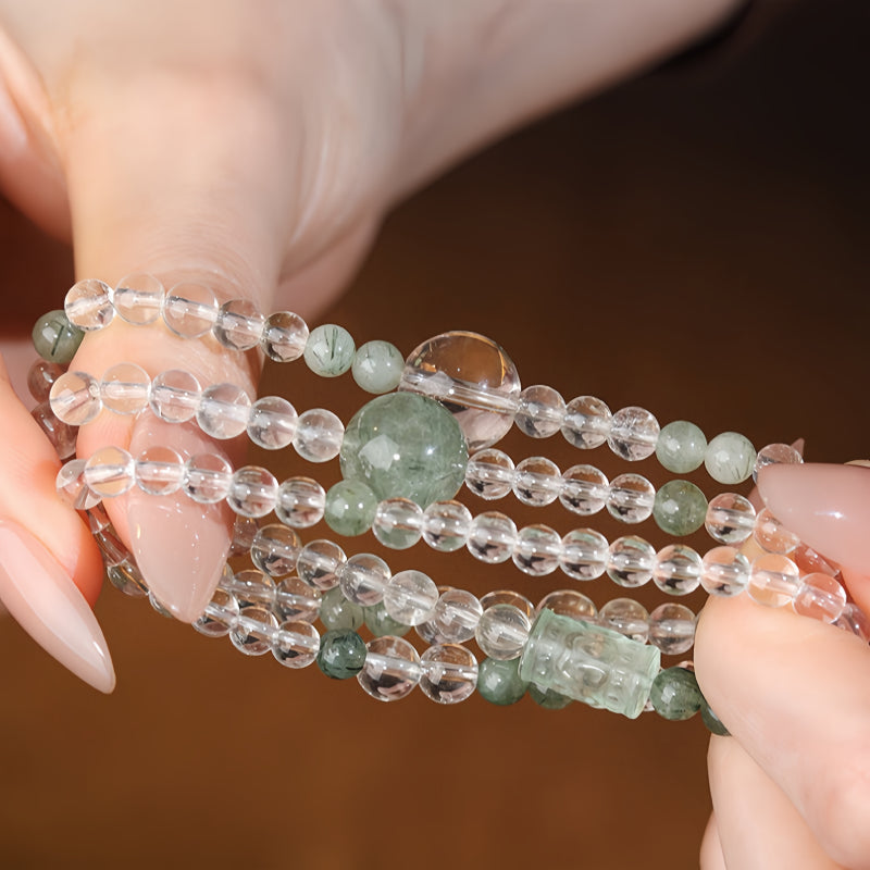 Natural Clear Quartz Green Minimalist Energy Bracelet
