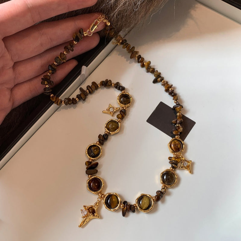 Natural Tiger Eye Stone Necklace — Maillard Starburst Couple