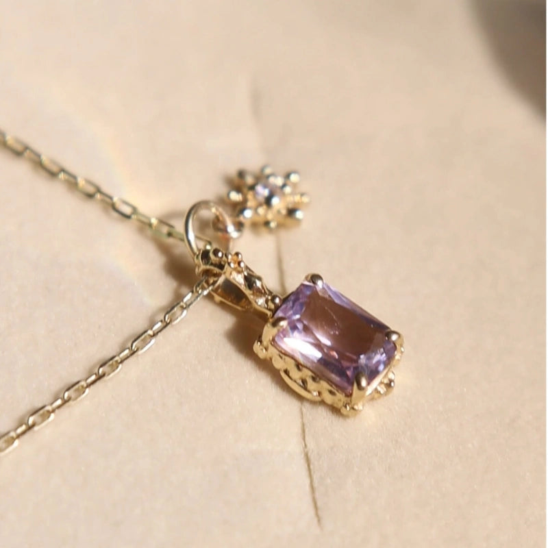 Amethyst Rectangle Pendant Necklace - Calm Mind & Peaceful Sleep