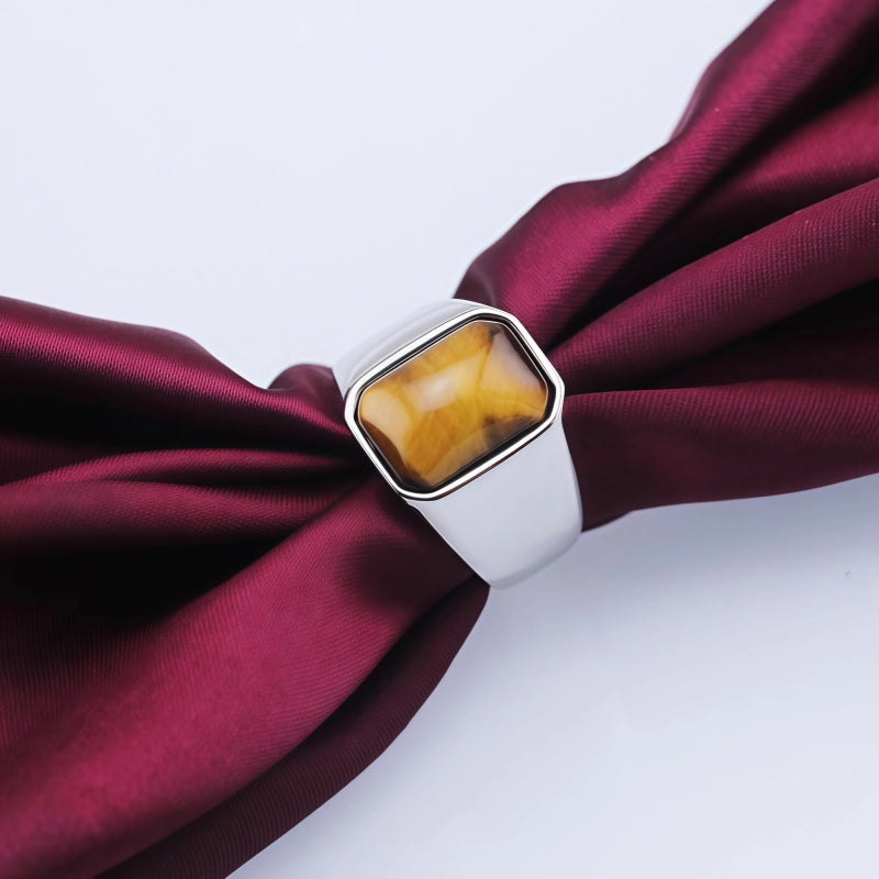 Natural Tiger Eye Stone Ring, Retro Men's Gemstone Ring
