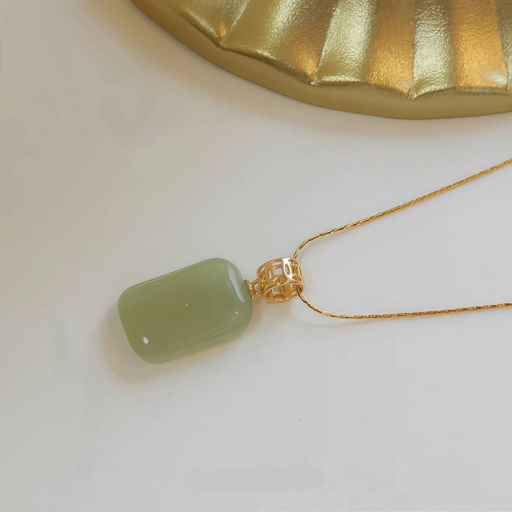 Gentle Natural Hetian Jade Plain Tablet Necklace - Peace & Serenity