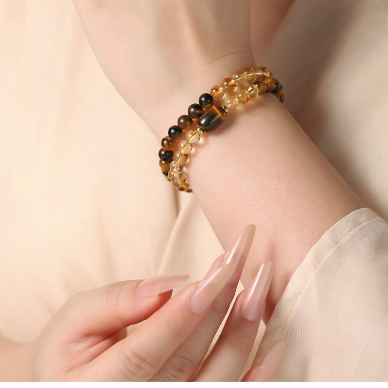 Natural Citrine & Tiger's Eye Bracelet - Double Success & Wealth