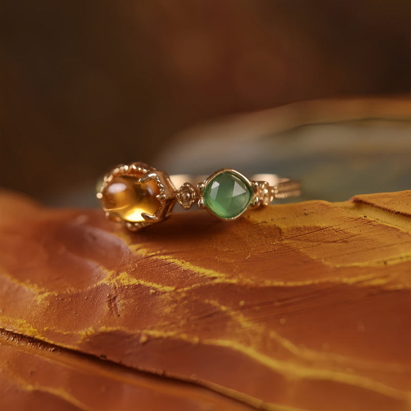 Bague vintage en cristal de citrine naturelle - Succès et confiance en soi