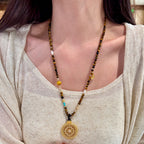Natural Tiger Eye Stone Necklace, Compass Pendant Sweater Necklace, Gift for Mom