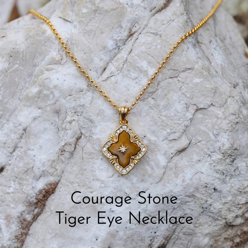 Bravery Clover Natural Tiger Eye Stone Necklace