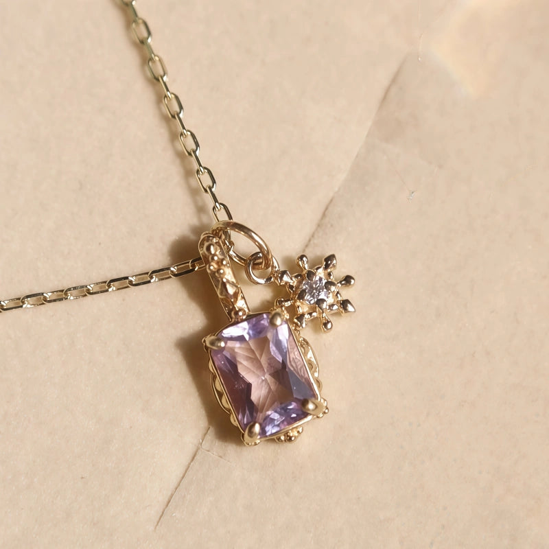 Amethyst Rectangle Pendant Necklace - Calm Mind & Peaceful Sleep