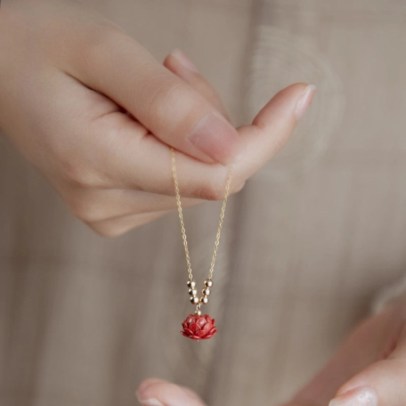 Red Lotus Cinnabar Necklace - Boosts Noble & Social Luck