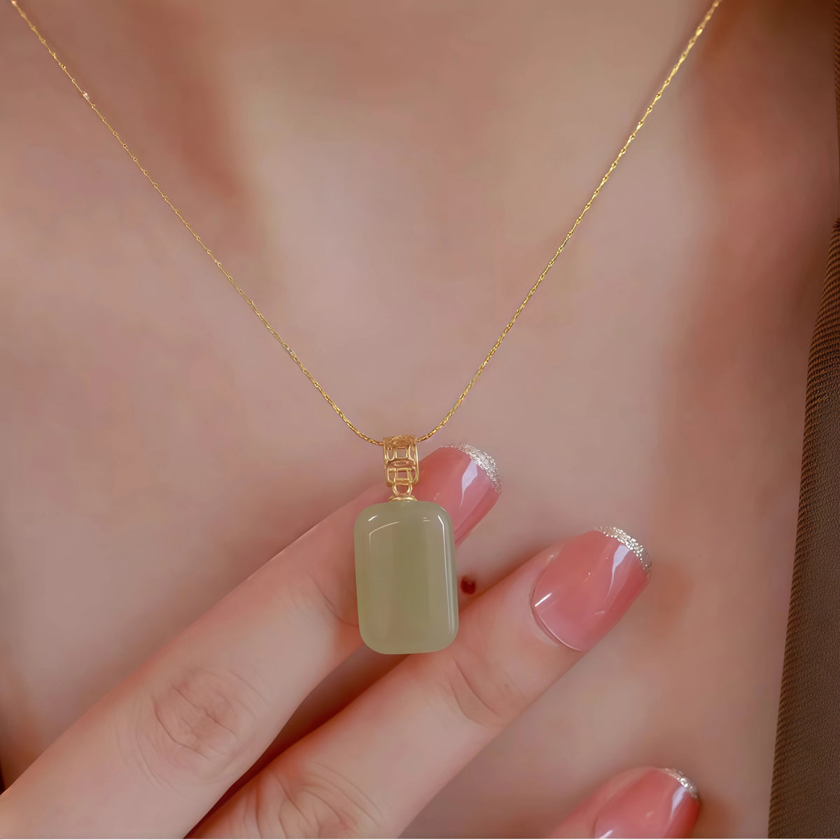 Gentle Natural Hetian Jade Plain Tablet Necklace - Peace & Serenity