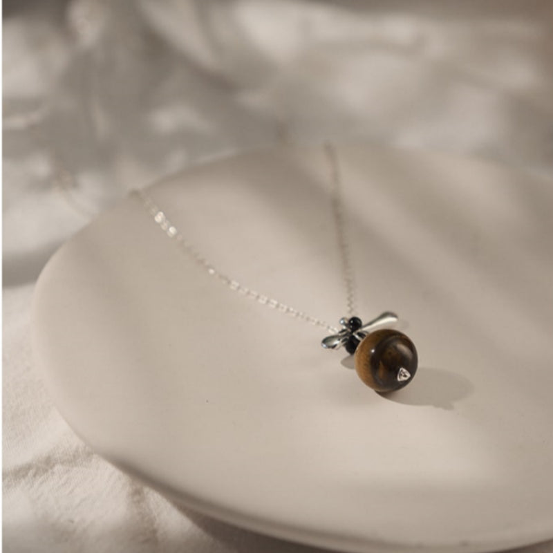 Natural Tiger Eye Stone Necklace, Floating Planet - Steady Career & Prosperous Life