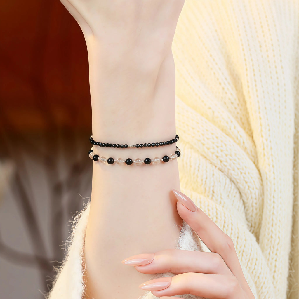 Cool Dark‑Tone Stacking Beaded Bracelets - Protection & Purification