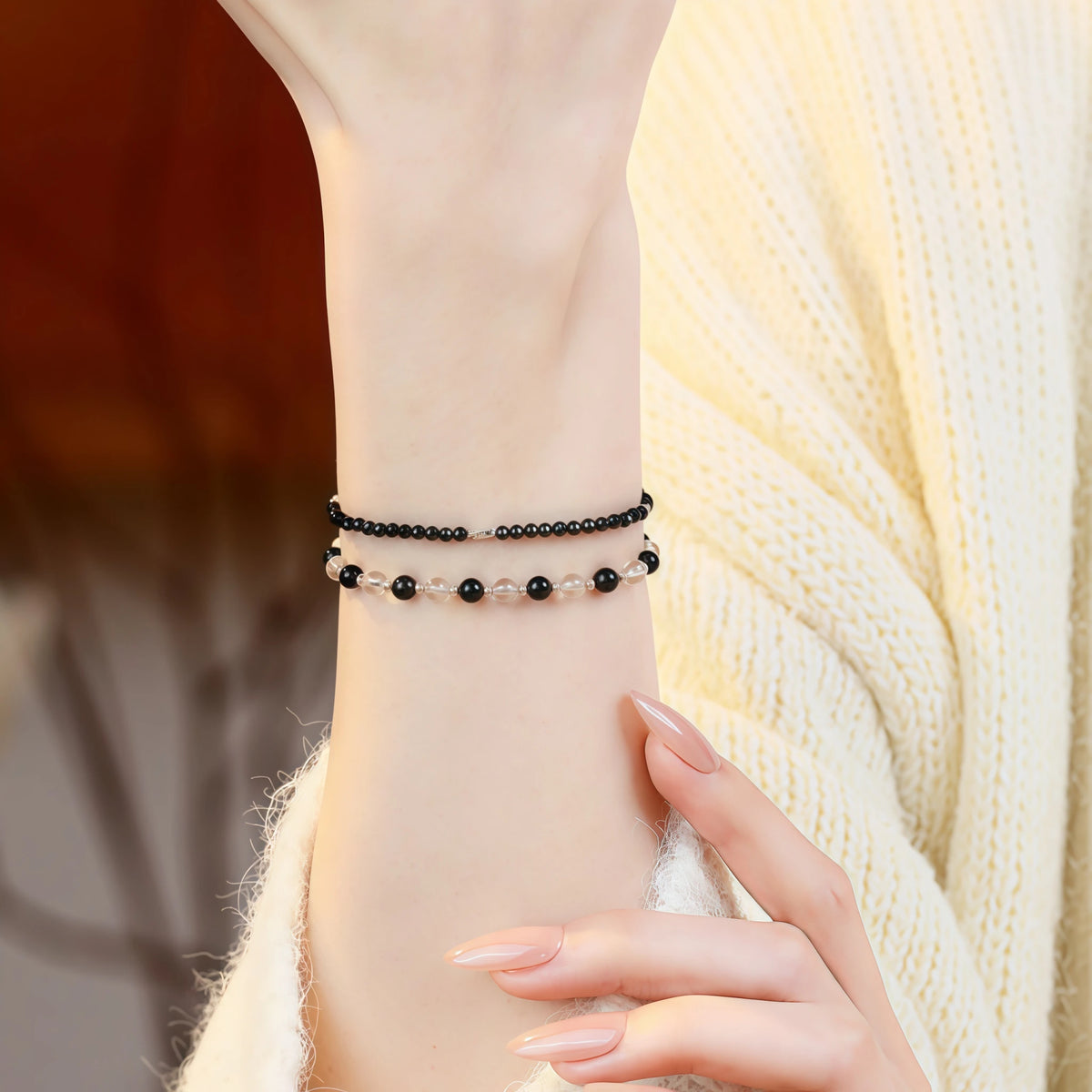 Cool Dark‑Tone Stacking Beaded Bracelets - Protection & Purification