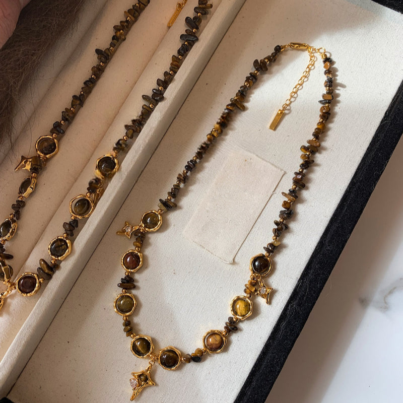 Natural Tiger Eye Stone Necklace — Maillard Starburst Couple