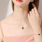 Onyx Lucky Clover Necklace — Two-Way Wear • Reversible Design