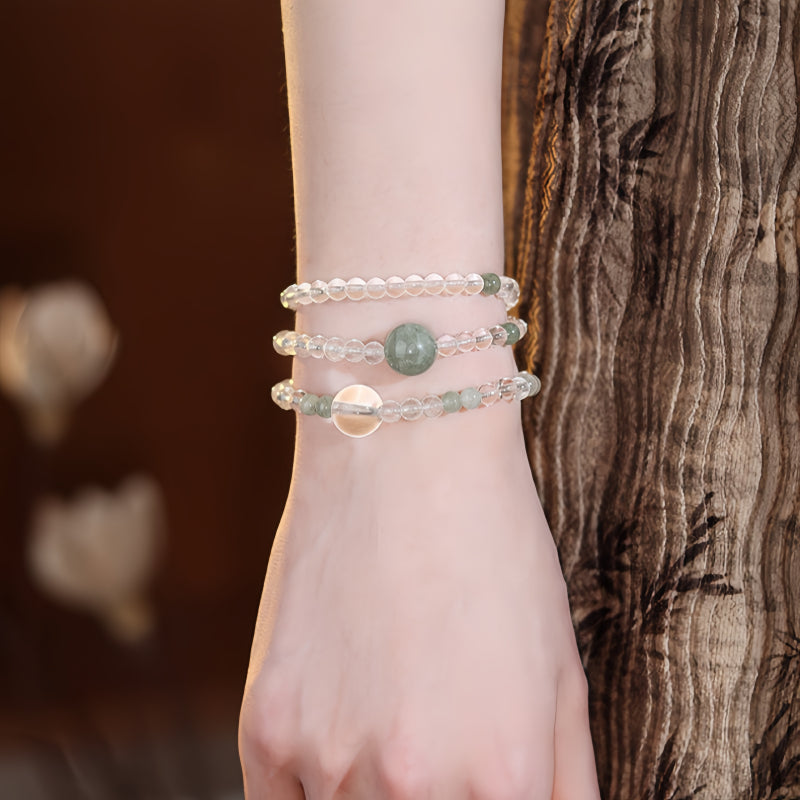 Natural Clear Quartz Green Minimalist Energy Bracelet