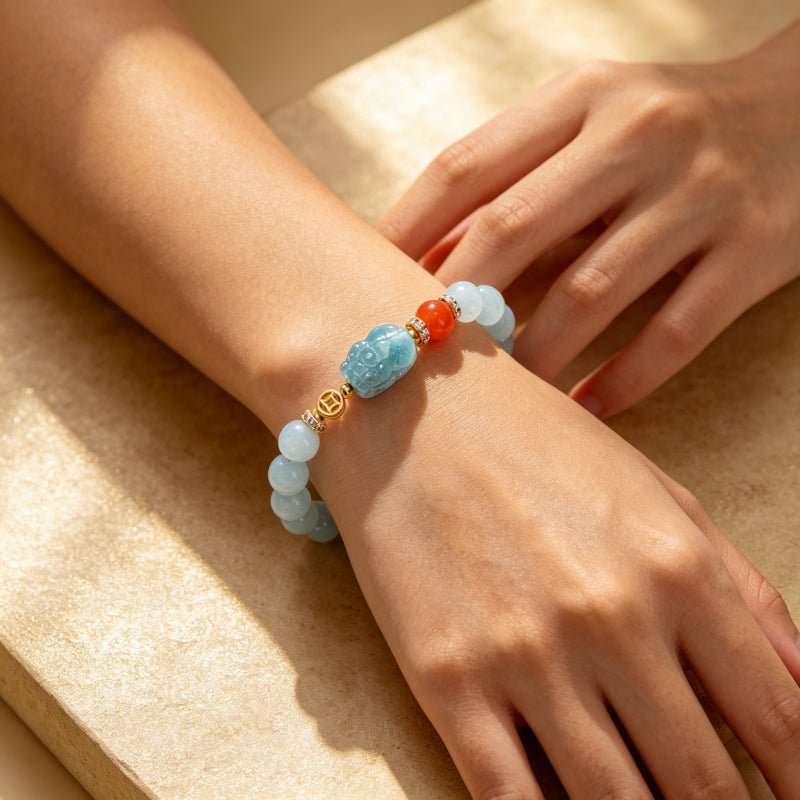 Bracelet en aigue-marine naturelle pour attirer la richesse