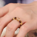 Natural Tiger Eye Stone Ring for Wealth Transfer and Crystal Bead Ring